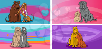 Cartoon Illustration of Greeting Cards with Dog Characters in Love on Valentines Day Time