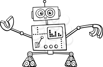 Black and White Cartoon Illustration of Funny Robot Fantasy Character Coloring Page