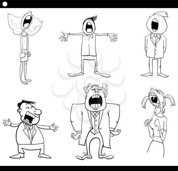 Black and White Cartoon Illustration Singing or Shouting People Characters Coloring Page