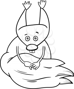Black and White Cartoon Illustration of Squirrel Rodent Animal Character Coloring Page