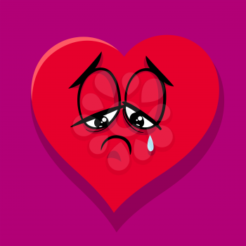 Greeting Card Cartoon Illustration of Sad Heart Character on Valentine Day