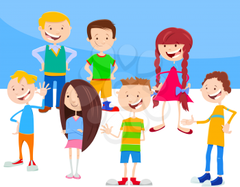 Cartoon Illustration of Elementary Age Kids or Teen Characters Set