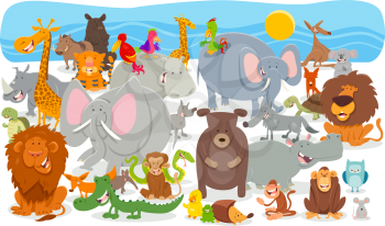 Cartoon Illustration of Happy Wild Animal Huge Comic Characters Group