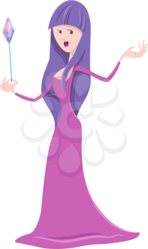 Cartoon Illustration of Witch or Fairy Fantasy Character with Magic Wand
