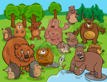Cartoon illustration of funny wild animals characters group