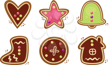 Gingerbread cookies in various shapes. Vector collection