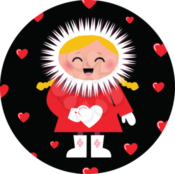 Little Eskimo kid for Valentine's Day. Vector Illustration