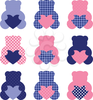 Retro abstract teddy bear collection. Vector Illustration
