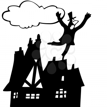 Royalty Free Clipart Image of a Man on the Roof