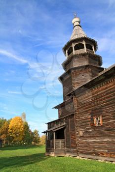 aging wooden chapel in village 