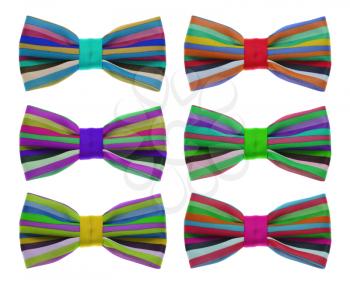 Collection of bow tie with color rainbow strip. isolated on white.