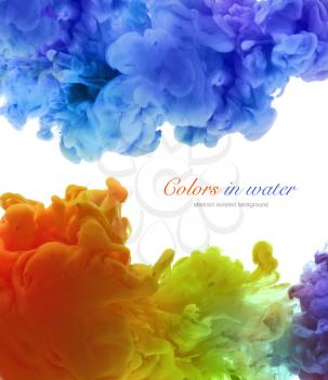 Acrylic colors and ink in water. Abstract smoke background. Isolated on white.