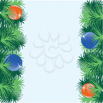 Decorative festive background from fur branches and new year s toy