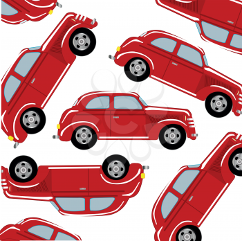 Pattern from red cars on white background is insulated