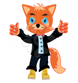 Vector illustration of the cartoon animal fox in fashionable suit and footwear