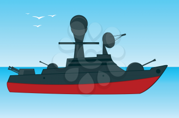 Vector illustration blue epidemic deathes and watch military motorboat