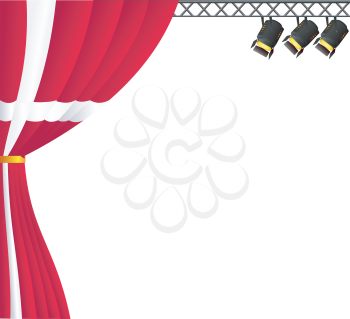 Royalty Free Clipart Image of a Stage With Spotlights and a Stage Curtain With Colours Representing Denmark