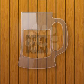 Glass plate in the form of a beer mug on a wooden wall