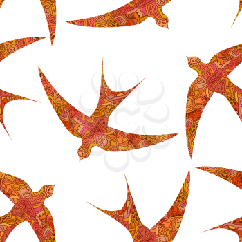 Seamless decorative tribal pattern with swallows. Vector illustration
