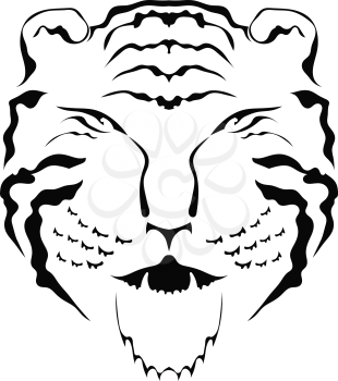 Silhouette of tiger head front view isolated on white background. Logo. Vector illustration.
