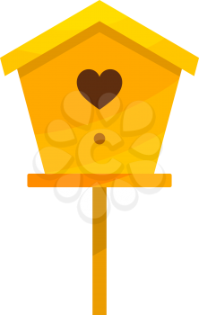 Yellow cardboard birdhouse on a white background. Isolate. Bird house with the heart. Stock vector