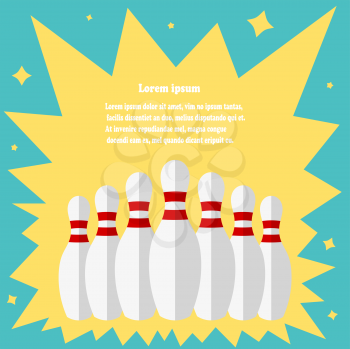 Skittles for bowling on a vintage background. Illustration white pins in a plane on the retro 
style background with space for text. Stock vector