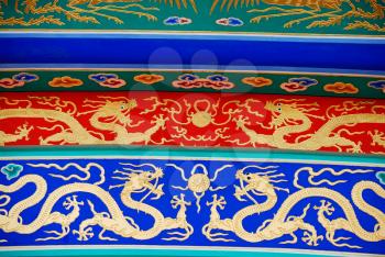 Colorful elements of chinese roof of temple