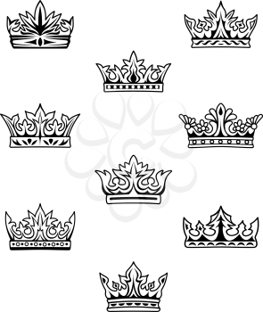 Set of king and queen crowns. Vector illustration