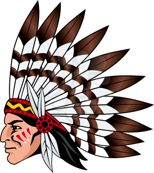 Native american people with feathers on the head for mascot and emblems