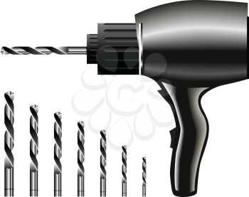 Royalty Free Clipart Image of a Power Drill and Bits