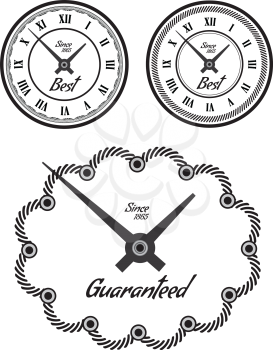 Vintage clock set vector illustration on white.