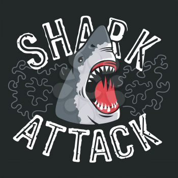 Shark attack vector illustration for t-shirt apparel design. Trendy Graphic Tee