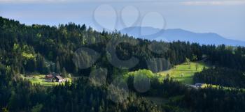 Panoramic picturesque landscape of a European secluded country house of Schwarzwald