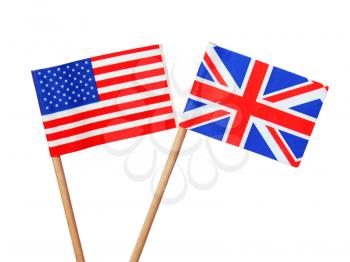 The national flag of the United Kingdom (UK) and United States of America (USA) - isolated over white background - selective focus