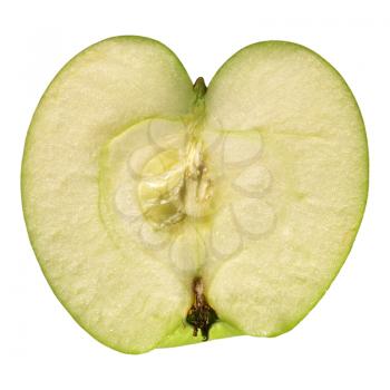 Slice of Granny Smith apple cut in half