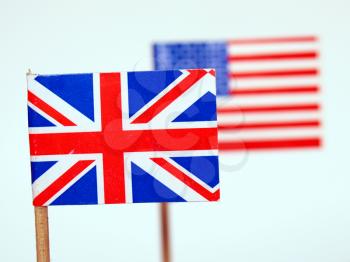 The national flag of the United Kingdom (UK) and United States of America (USA) - selective focus