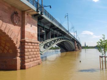MAINZ, GERMANY - JUNE 6: River Rhine Flood on June 6, 2013 in Mainz, Germany