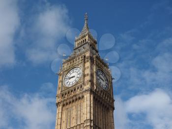 Big Ben at the Houses of Parliament aka Westminster Palace in London, UK - blue sky
