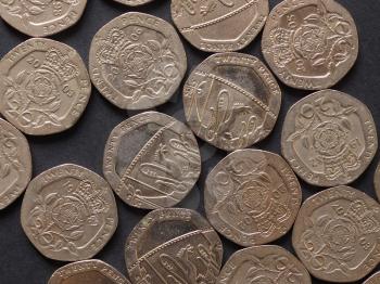 20 pence coin money (GBP), currency of United Kingdom