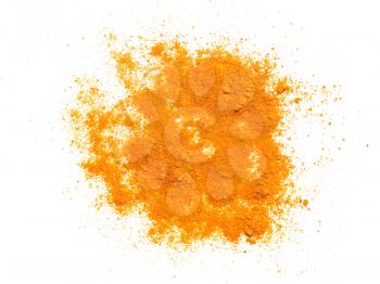 Turmeric (Curcuma longa) powder hot Indian spice over white background