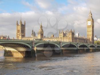 Westminster Bridge panorama with the Houses of Parliament and Big Ben in London UK