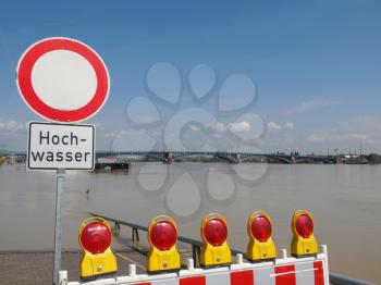 MAINZ, GERMANY - JUNE 6: River Rhine Flood on June 6, 2013 in Mainz, Germany