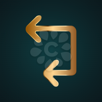 Two side arrow vector icon. Gold metal with dark background