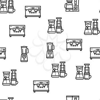 Coffee Shop Equipment Vector Seamless Pattern Thin Line Illustration