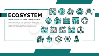 Ecosystem Environment Landing Web Page Header Banner Template Vector. Ecosystem And Ecology, Biodiversity And Life Cycle, Biosphere And Atmosphere Illustration