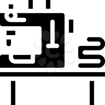 table with typewriter and fabrics glyph icon vector. table with typewriter and fabrics sign. isolated contour symbol black illustration
