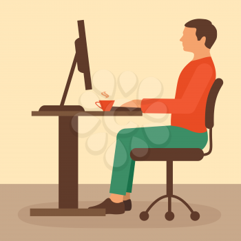 office work, desk worker, computer vector illustration,