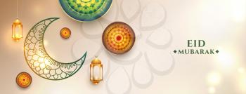 artistic eid mubarak festival banner design with decorative moon