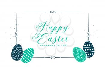 happy easter white card with decorative eggs