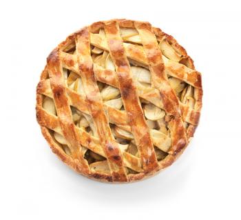 Delicious apple pie on white background�